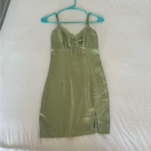 Princess Polly green satin & lace dress